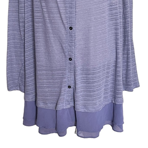 LOGO by Lori Goldstein Blue Ruffle Chiffon Trim Cardigan Women’s Plus Size 3X - Picture 3 of 9